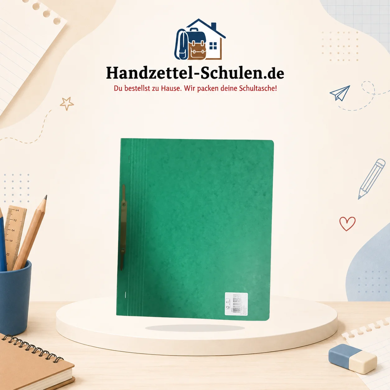 Schnellhefter gruen Karton A4 als Schulmaterial für Schule und Unterricht