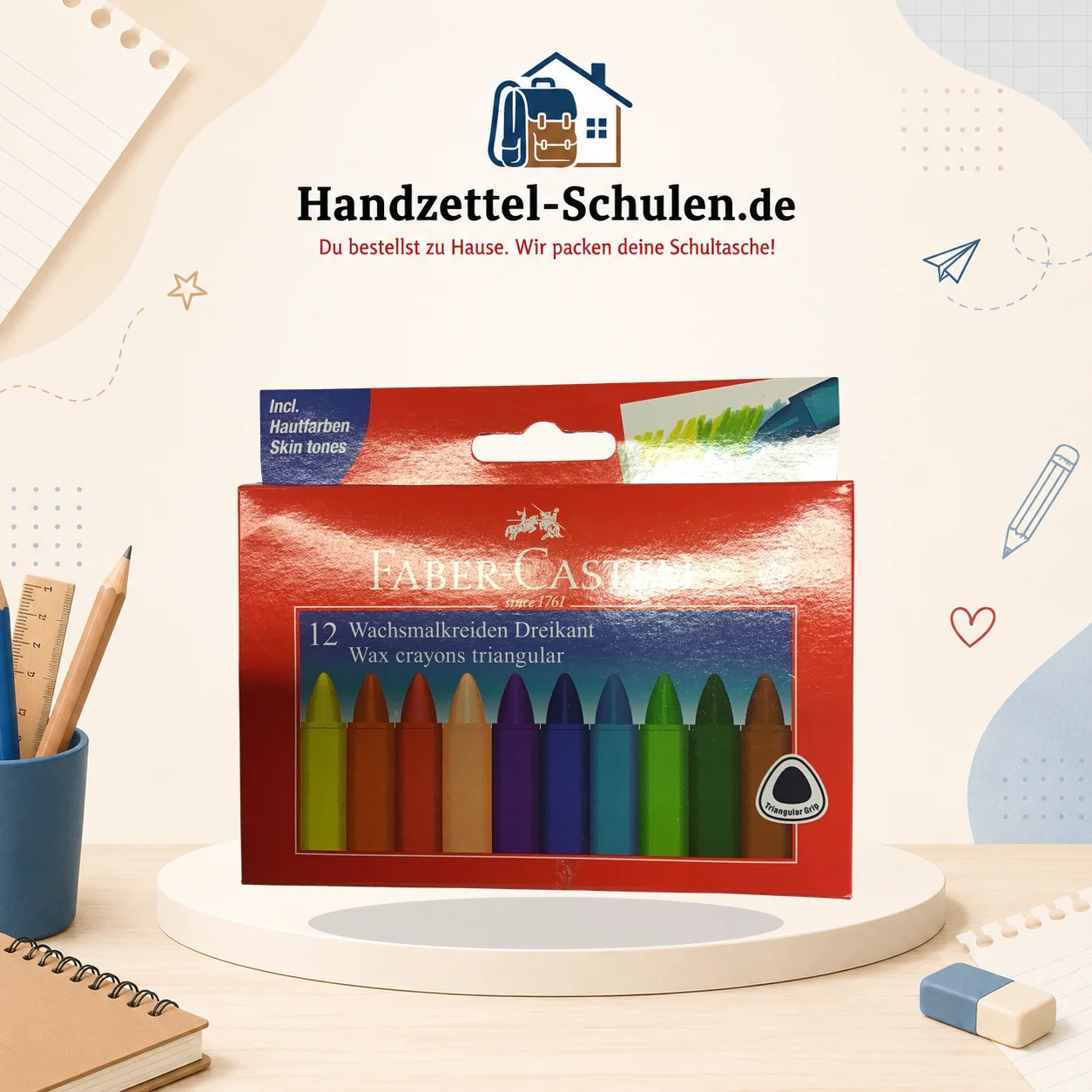 Wachsmalstifte 12 Farben als Schulmaterial für Schule und Unterricht