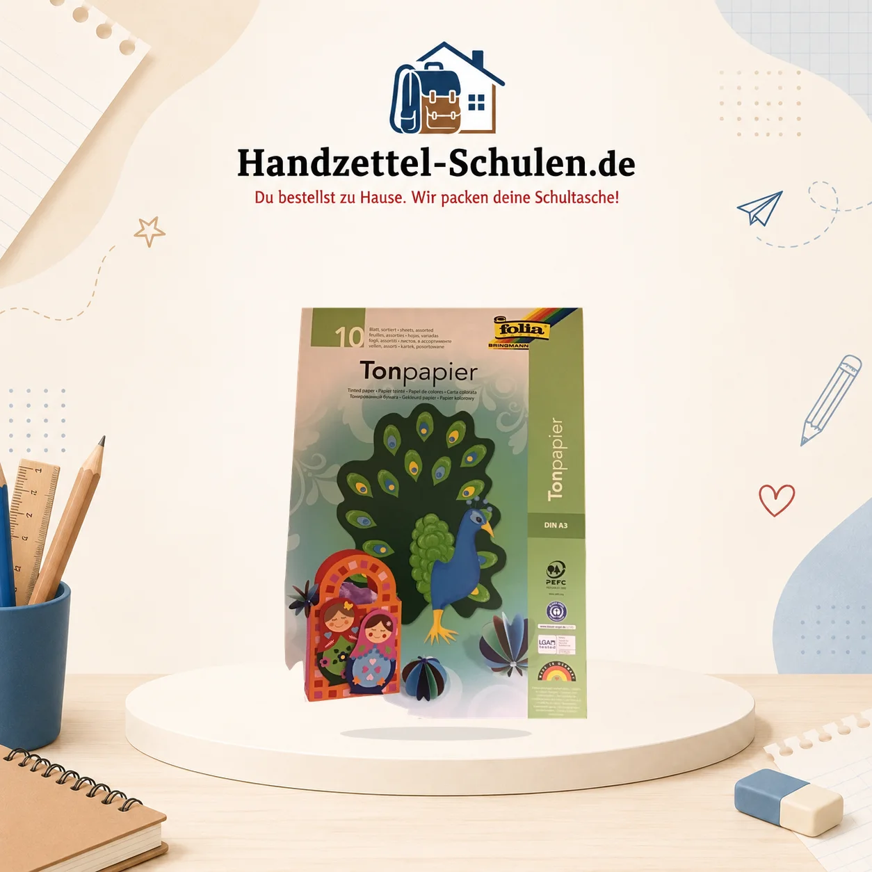 Tonpapier Farbig sortiert, 20 Blatt als Schulmaterial für Schule und Unterricht
