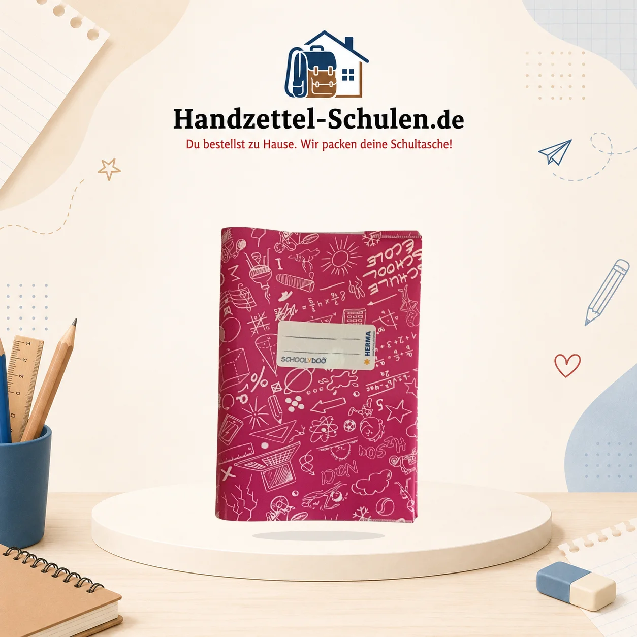 Umschlag A5 pink gemustert als Schulmaterial für Schule und Unterricht