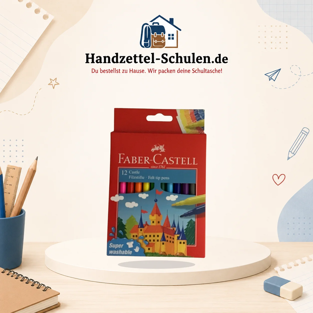 Filzstifte Braun,rosa,rot,orange,gelb,hellgrün,dunkelgrün,hellblau,dunkelblau,lila, grau, schwarz als Schulmaterial für Schu…