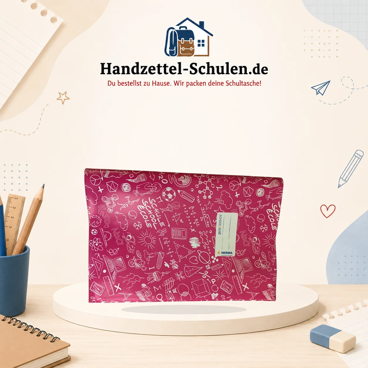 Umschlag A4 pink gemustert als Schulmaterial für Schule und Unterricht