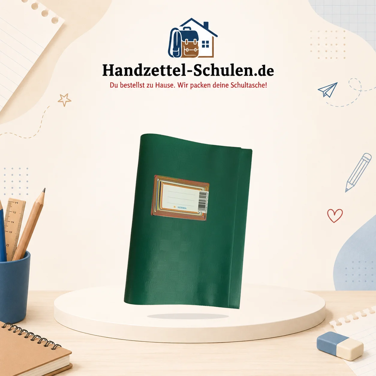 Umschlag A5 grün gedeckt als Schulmaterial für Schule und Unterricht