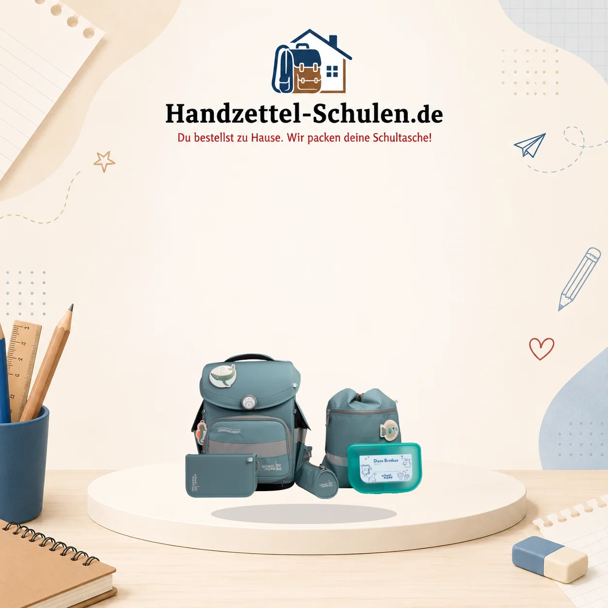 Schulranzenset School-mood Dolphin 7 teilig grün Timeless Pro 3824 Dolphin als Schulmaterial für Schule und Unterricht