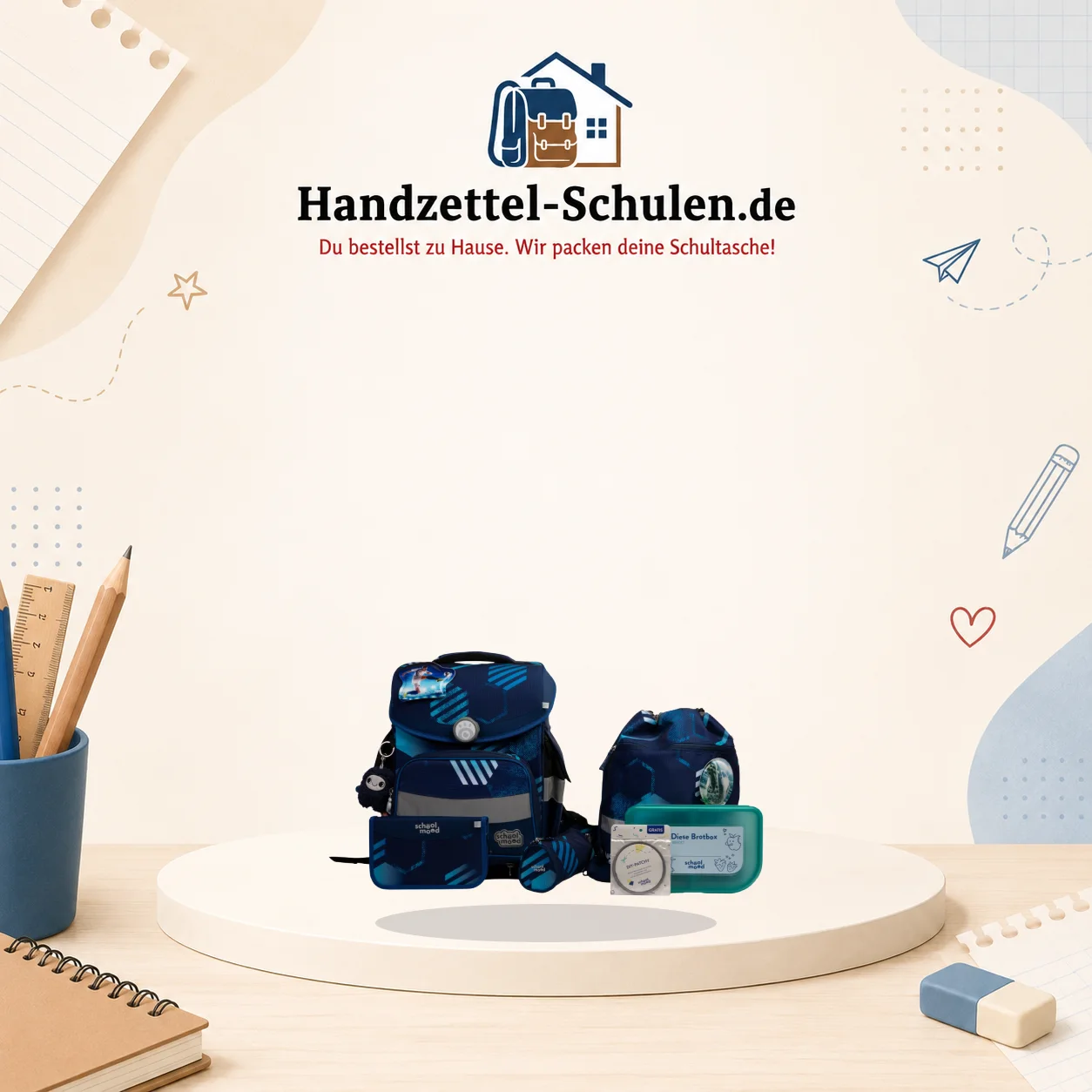 Schulranzenset School-mood Fußball 7 teilig blau Timeless Pro 3824 Jonas als Schulmaterial für Schule und Unterricht