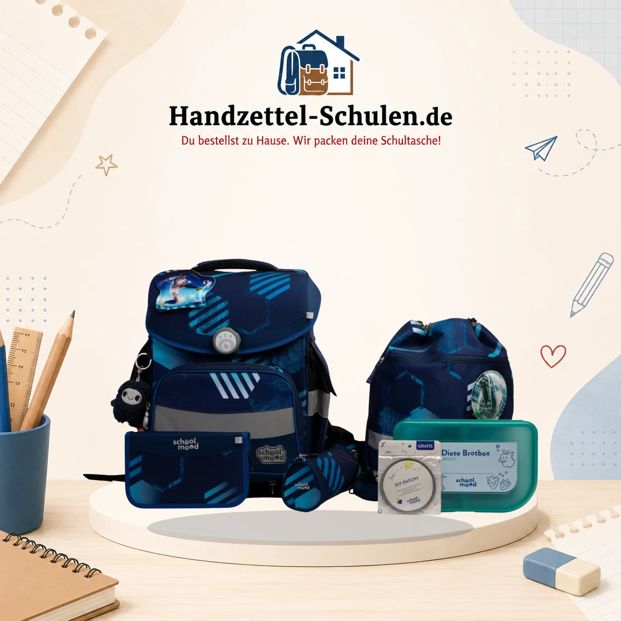 Schulranzenset School-mood Fußball 7 teilig blau Timeless Pro 3824 Jonas als Schulmaterial für Schule und Unterricht