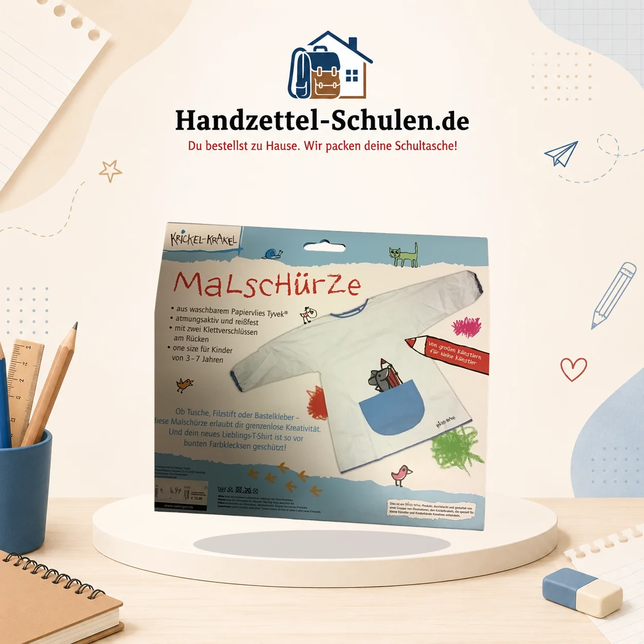 Malschürze Mit Ärmel als Schulmaterial für Schule und Unterricht