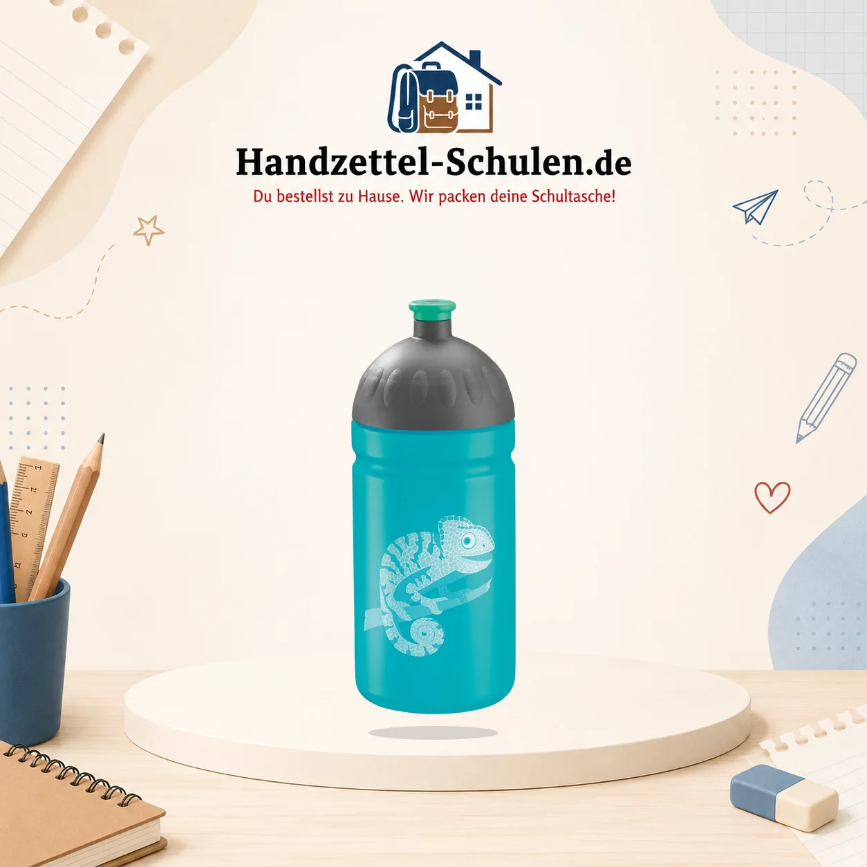 Trinkflasche türkis als Schulmaterial für Schule und Unterricht