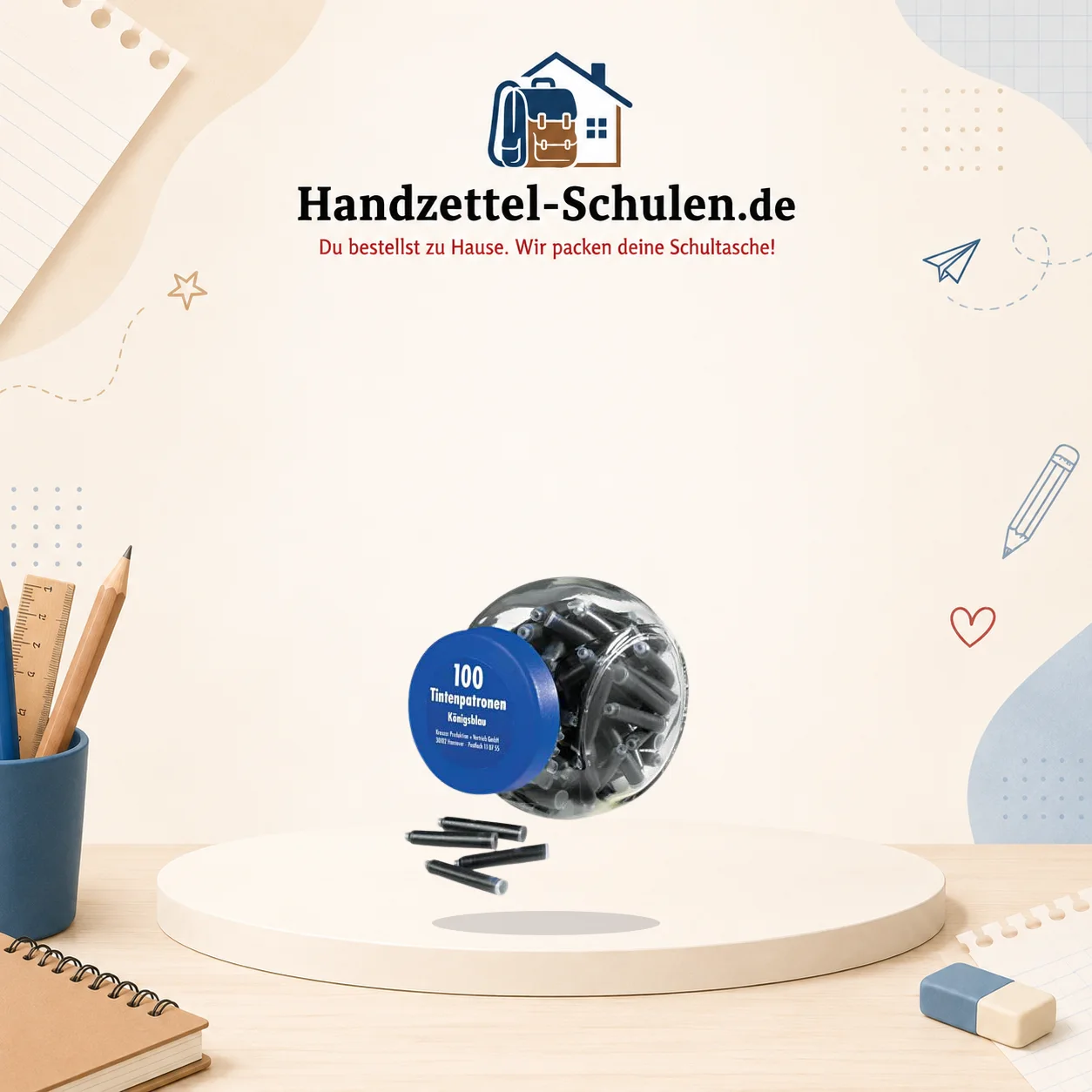 Tintenpatronen königsblau als Schulmaterial für Schule und Unterricht