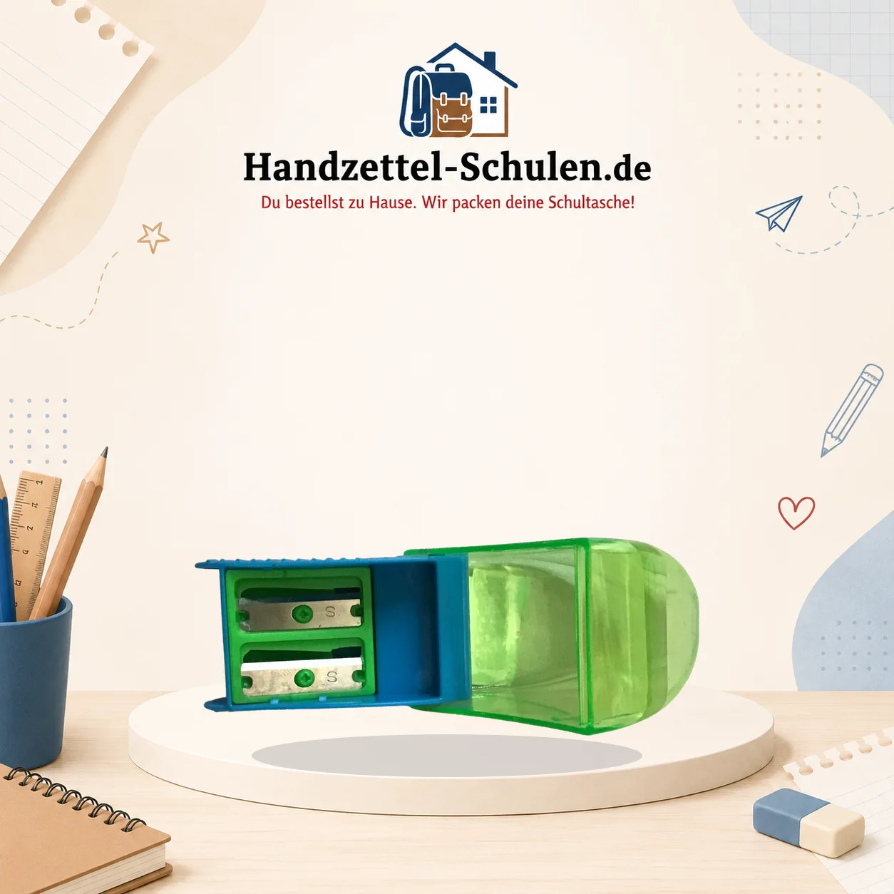 Spitzer mit Auffangbehälter Verschiedene Farben als Schulmaterial für Schule und Unterricht