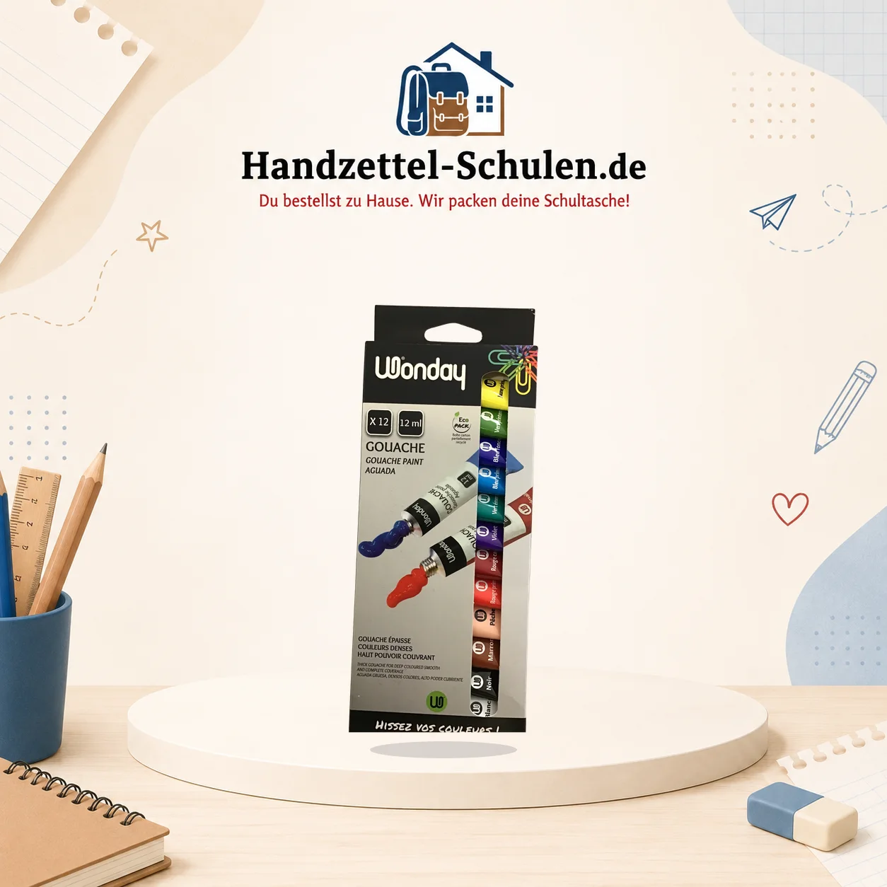 Tubenfarben 12er Pack als Schulmaterial für Schule und Unterricht