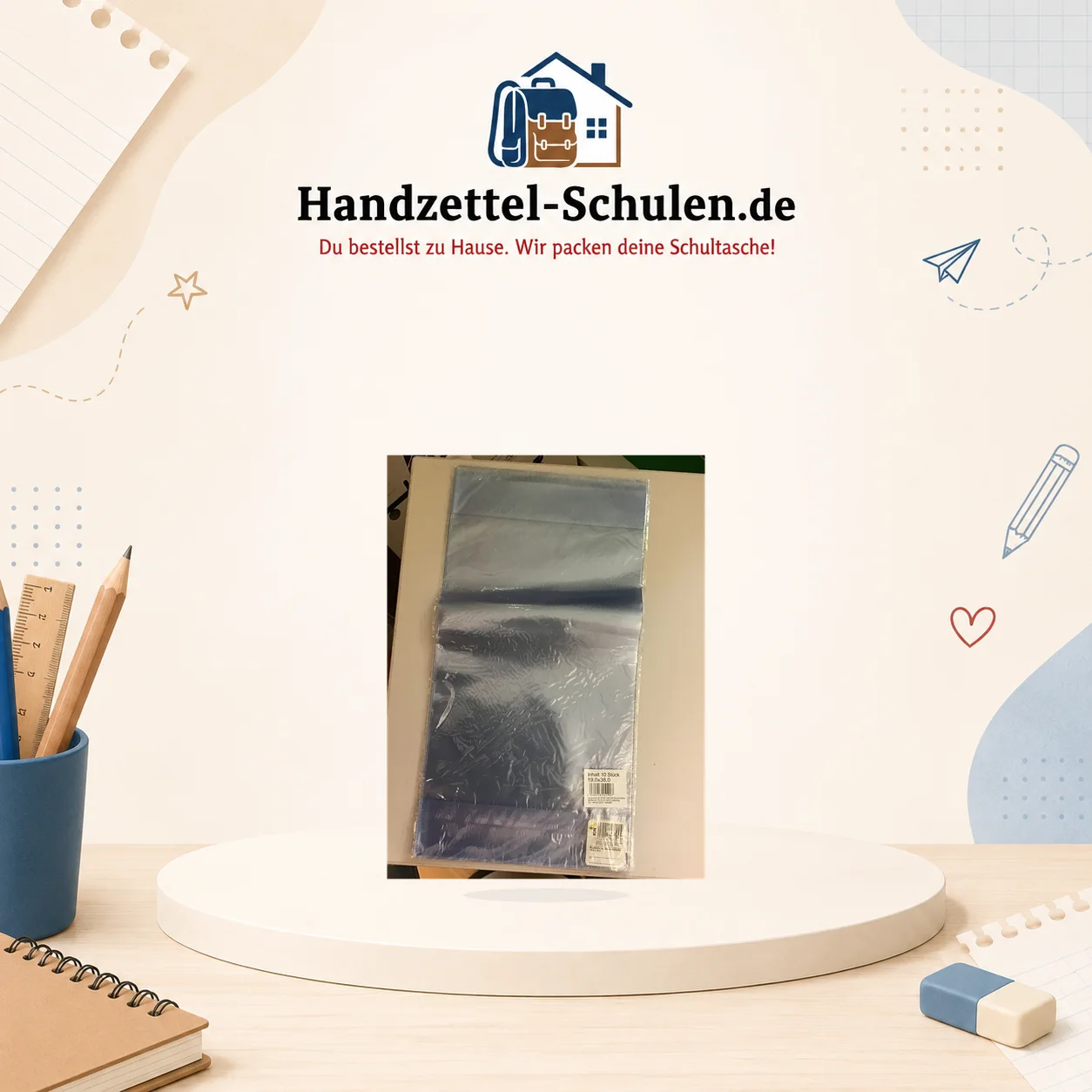 Buchumschlag transparent 380 x 190 mm als Schulmaterial für Schule und Unterricht