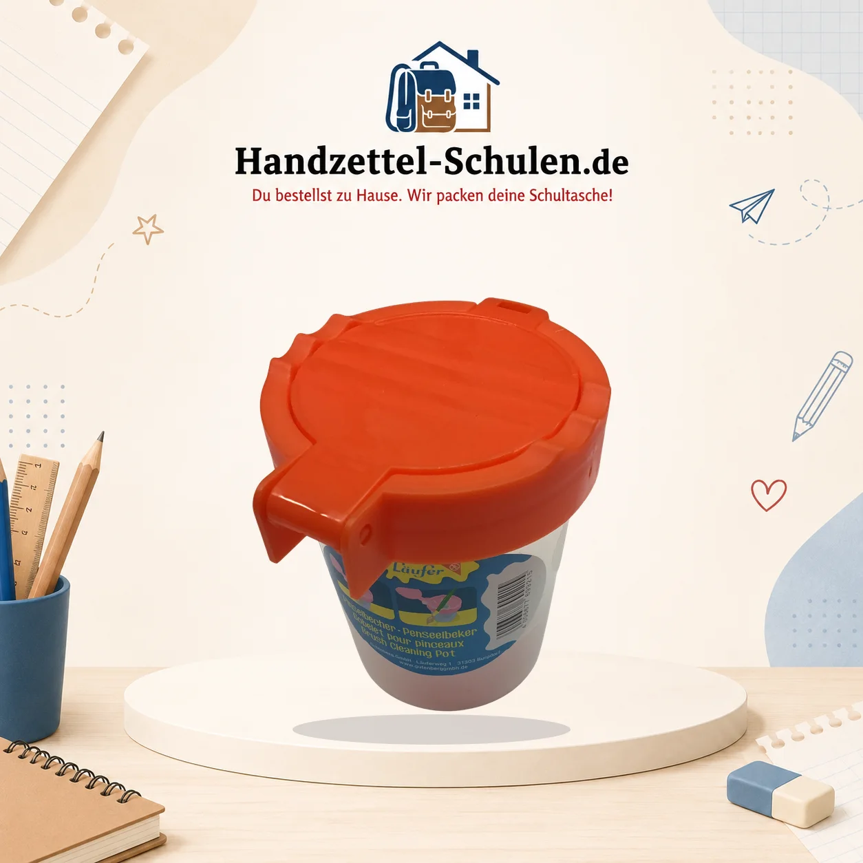 Wasserbecher Orange, gelb, blau, grün, rosa als Schulmaterial für Schule und Unterricht