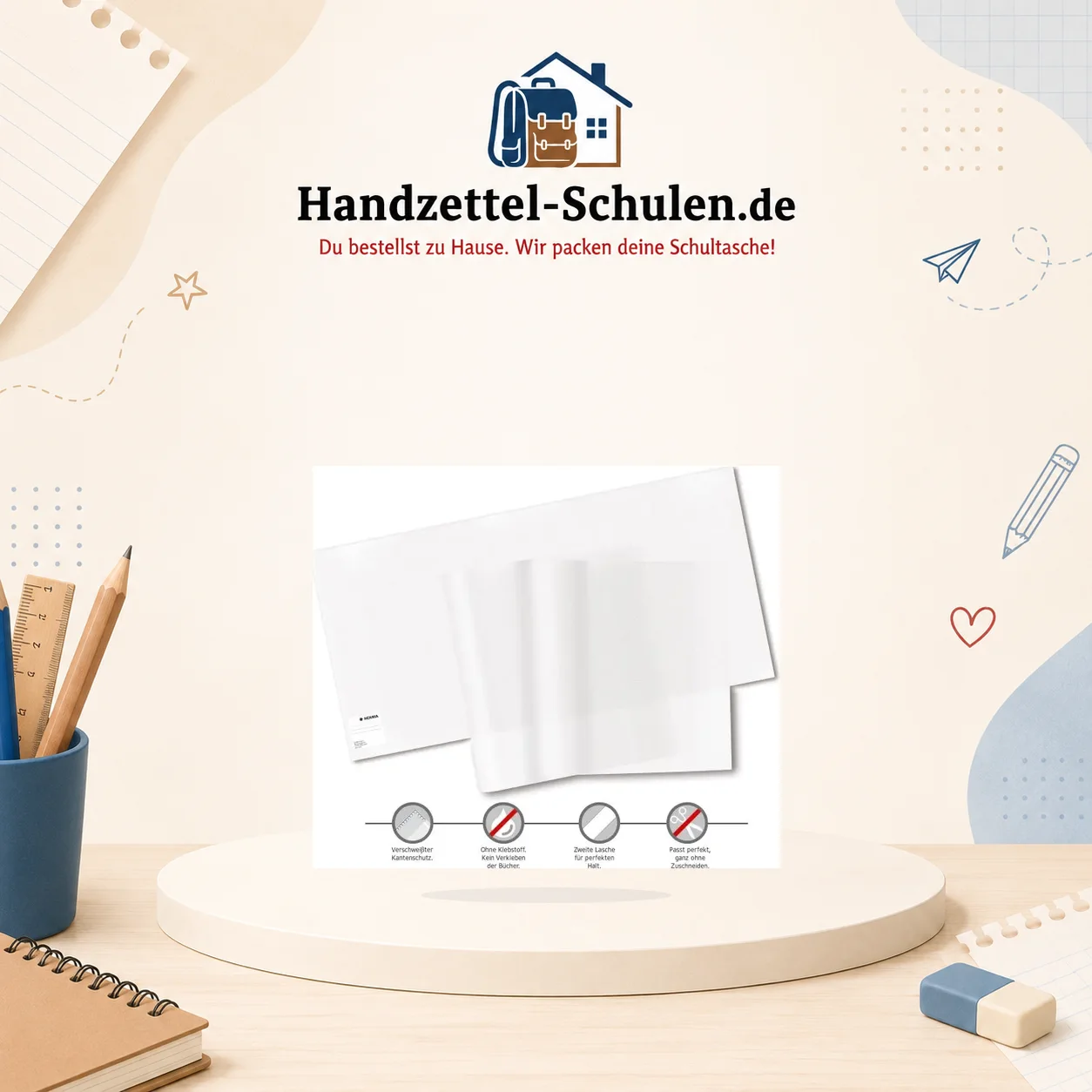 Buchumschlag 300 300x540 Transparent 540 x 300 mm als Schulmaterial für Schule und Unterricht