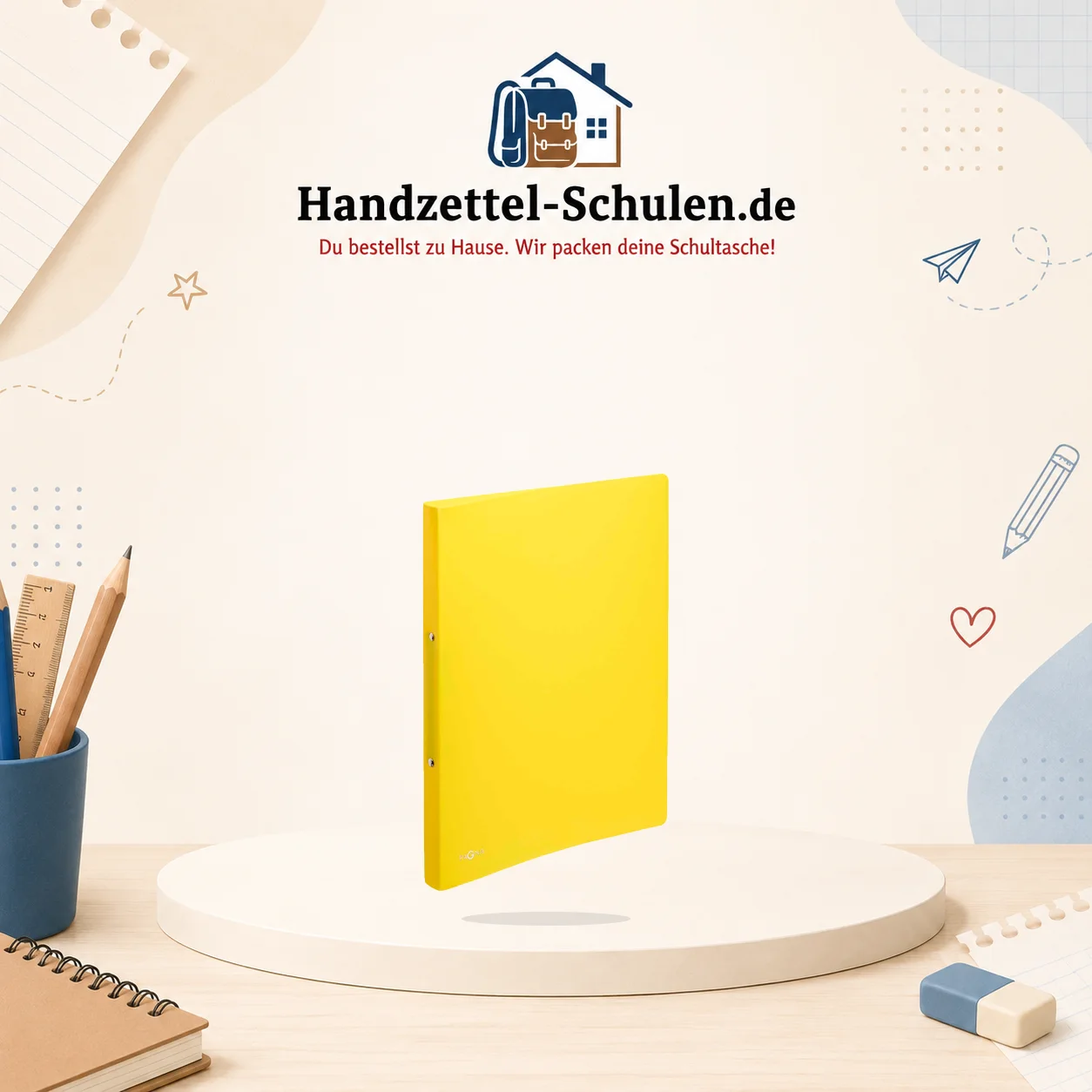 Ringhefter- gelb- breit inkl.Niederhalter A4 als Schulmaterial für Schule und Unterricht