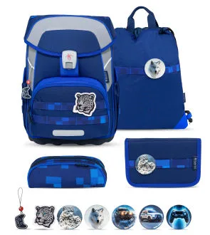 Schulranzenset Belmil MAXI-PLUS blau 22 Liter Volumen , nur 995 g schwer , Set 6 teilig als Schulmaterial für Schule und Unt…