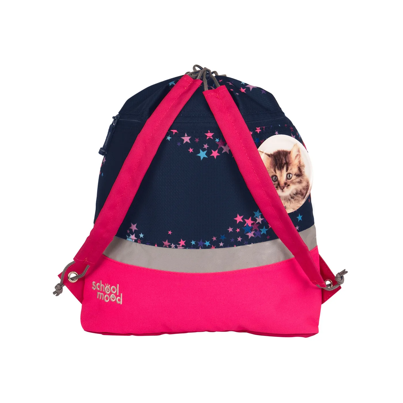Sportbeutel Katze blau-pink als Schulmaterial für Schule und Unterricht