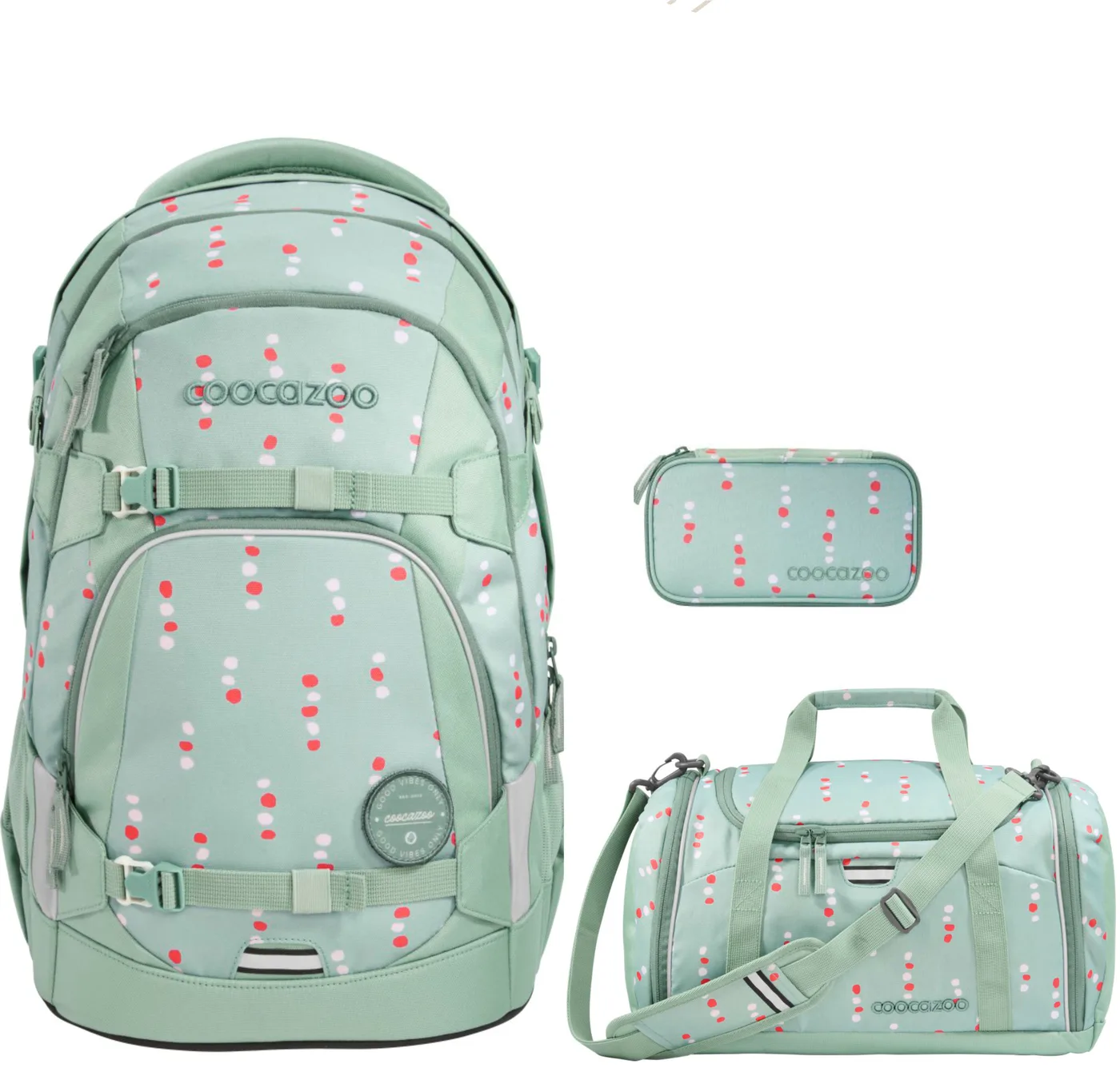 Schulrucksack Set Raindrops inkl.Sporttasche und Etuibox hellgrün Set 3 teilig Modell Mate 30 Liter , große Sporttasche Etui…