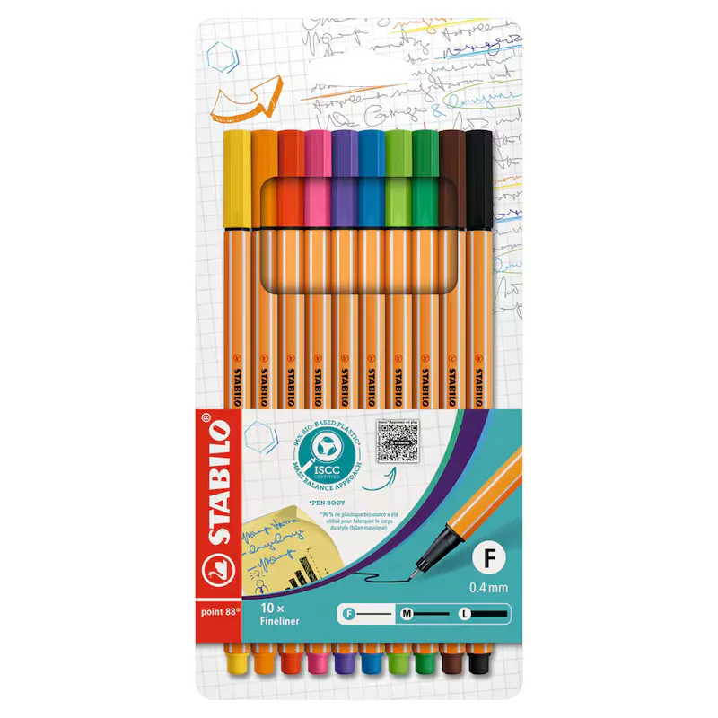 Fineliner 10er Packung sortierte Farben als Schulmaterial für Schule und Unterricht